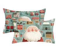 Teal Cushion Covers 50x75cm Christmas Cushions 50 x 75 Pillow Cases Set of 2 Decorative Pillows with Invisible Zipper,Linen Breathable,Durable & Fade-Resistant,Autumn Bed Decor Living Room Sofa,52-j