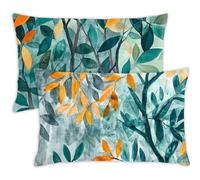 Teal Cushion Covers 60x80cm Leaf Cushions 60 x 80 Pillow Cases Set of 2 Decorative Pillows with Invisible Zipper,Velvet Breathable,Durable & Fade-Resistant,Autumn Bedroom Decor Living Room Sofa,154-j