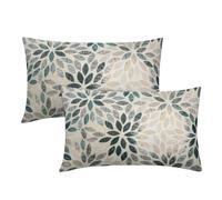 Teal Dahlia Lumbar Pillow Covers 12x20 In Rustic Geometric Flower Decorative Rectangle Pillow Cases Beige Tan Gray Floral Cushion Covers Farmhouse Home Decor For Sofa Bedroom Couch Outdoor Set of 2