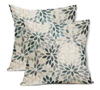 Teal Dahlia Throw Pillow Covers 16x16 Inch Rustic Geometric Flower Decorative Square Pillow Cases Beige Tan Gray Floral Cushion Covers Farmhouse Home Decor For Sofa Bedroom Couch Outdoor Set of 2