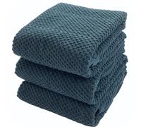 Teal Dark Blue Kitchen Dish Hand Towels 100% Cotton Cloth Soft Cleaning Drying Absorbent Terry: Set of 3 Multipurpose for Everyday Use Oversized 18" x 28"
