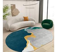 Teal Dark Blue Oval Area Rug 150x240 cm - Vibrant ge Yellow Grey & Green for Living Room Laundry Classroom Nursery & Kids Playroom Décor