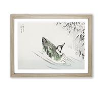 Teal Duck In The Pond By Numata Kashu Asian Japanese Framed Print | A2 Oak Framed Wall Art | Ready to Hang | Asian Animal Picture | Living Room Bedroom Lounge Office