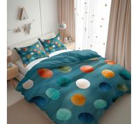 Teal Duvet Cover Reversible Simple Colorful Dots, Brushed Microfiber, Hypoallergenic, Zipper Closure, Bedding, Super King