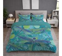 Teal Duvet Cover - Super King 220 x 260 - Soft Lightweight, Machine Washable, Fluffy, Non Iron, Versatile - Anime Dragonfly Round Artistic Bedding - Duvet Cover Sets For Bedroom