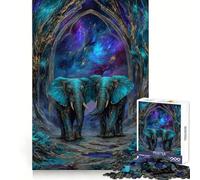Teal Elephants Under Cosmic Archway Jigsaw Puzzles 1000 Pieces for Adults Think Smart Toy Indoor Play Accurate Cut Lovely Gift (38x52cm)