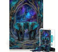 Teal Elephants Under Cosmic Archway Puzzles for Adults 1000 Pieces Brain Challenge Toy Calm Mind Clear Cut Art Collection Piece (50x75cm)
