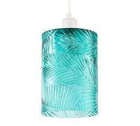 Teal Embossed Cylinder Glass Pendant Light Shade with Intricate Pressed Leaf Pattern | 20cm x 14cm | Mix of Art Deco Tropical and Contemporary by Happy Homewares