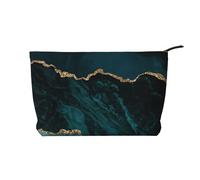 Teal Emerald Marble L and Scapes, Cosmetic Bag Corduroy Makeup Bag Portable Travel Toiletry Bag
