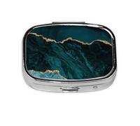 Teal Emerald Marble L and Scapes,Meta Pill Box 2 Compartment Medicine Case,Portable Organizer