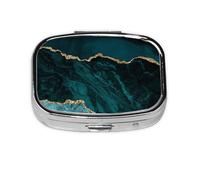 Teal Emerald Marble L and Scapes,Meta Pill Box 2 Compartment Medicine Case,Portable Organizer,Rectangle Meta Portable Organizer Pill Box 2351 Compartment Medicine Case