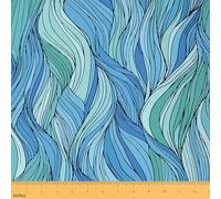 Teal Fabric by The Yard,Abstract Art Ocean Wave Upholstery Fabric for Chairs,Geometric Leaf Style Decorative Fabric for Upholstery and Home DIY Projects,2 Yards,(L184*W150cm) Mint Green Blue