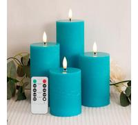 Teal Flameless Pillar Candles, Battery Operated Candles with Remote, Wax