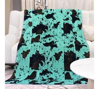 Teal Fleece Blanket Twin Size - Plush Soft Warm Turquoise Cow Print Throw for Bed, Couch, Sofa, Room Decor & Gifts
