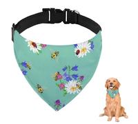 Teal Floral Bee Ladybug Dog Bandana With Adjustable Strap D Ring Dog Scarf Pet Bibs Triangle Bandana for Dogs Clothing& Accessories for Dogs Puppy Cats Decor Machine Washable