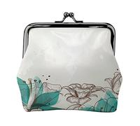 Teal Floral Full Double-Sided Printed Pattern Women's and Girls' Fashionable Leather Kiss Lock Coin Purse Card Bag
