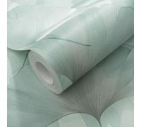 Teal Floral Wallpaper Textured Shimmer Ginko Leaves Vinyl Feature Paste The Wall
