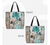Teal Flower On Wooden Plank Basic Models Tote Bag With Zipper With Inner Pockets,Laptop Work Tote Bag For Sport,Travel