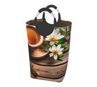 Teal Flower On Wooden Plank Dirty Clothes Pack Collapsible Laundry Basket Home Bathroom Storage Storage Basket