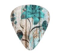 Teal Flower On Wooden Plank Guitar Paddle 12 Pack Guitar Pickup Suitable For Playing Acoustic Guitars, Electric Guitars, Etc.