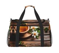 Teal Flower on Wooden Plank Hand Travel Bag - Large Reusable Shopping Tote Bag, Perfect for Outdoor Activities, Sports, Camping & Groceries, Black, One Size