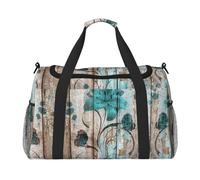 Teal Flower On Wooden Plank Handheld Crossbody Travel Bag Weekender Bag Carry Travel Bag Duffle Bag Gym Bag for Men Women