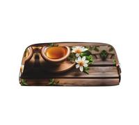 Teal Flower On Wooden Plank Pen Case Pencil Case Cosmetic Bag Office Storage Bag Pouch Holder Daily Storage