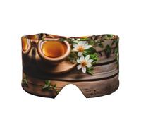 Teal Flower on Wooden Plank Print Sleep Eye and Ear Muffs Mask - Adjustable Yoga Travel Headband, Keep Warm Shading Comfortable Aid