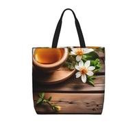 Teal Flower On Wooden Plank Print Tote Bag For Womenshoulder Reusable Shopping Casual Travel Summer Beach Bags