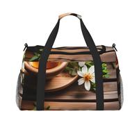 Teal Flower On Wooden Plank Print Travel Hand Travel Bag Weekender Overnight Carry On Tote Foldable Crossbody Bag