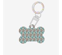 Teal Flower On Wooden Plank Printing 1 Pc Dog Bone Shape Id Tags Double Sided with Key Ring Craft for Pets