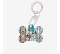Teal Flower On Wooden Plank Printing Dog Tag Bone Shaped Double Sided Pattern Dog Id Tags Bone Shaped Pet Name Tags Dog Collar Tags