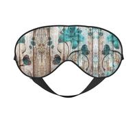 Teal Flower On Wooden Plank Sleep Eye Mask Smooth Soft Adjustable Shading Blindfold Eye Mask for Rest Travel