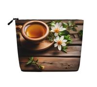 Teal Flower On Wooden Plank Versatile Travel Toiletry Bag Makeup Bag, Perfect for Daily Use and Business Trips