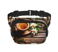 Teal Flower On Wooden Plank Zipper Fanny Pack, Crossbody Bags with Adjustable Strap for Jogging, Cycling