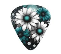 Teal-Flowers-Dots 12 Pack Guitar Picks With 3 Thicknesses And Storage Box, Abs Plectrums For Electric Bass Guitar Players