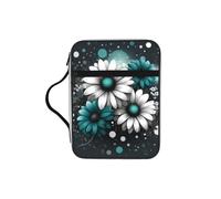 Teal-Flowers-Dots Bible Cover Case with Handle, Water-Resistant Oxford Fabric Bible Bag Organizer with Zipper Pockets for Church