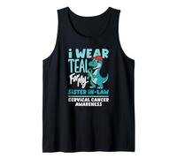 Teal for Sister in Law Cervical Cancer Awareness Dinosaur Tank Top