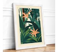Teal Garden Blooms Botanical Framed Wall Art Print A1 (84.1×59.4cm) White, Wall Decor for Living Room, Bedroom, Office & Home, Ready to Hang, Art Gift