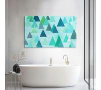 Teal Geometric Botanical Green Trees Large Framed Canvas Wall Art 120L x 60W cm, Abstract Gallery Wrapped Painting Canvas for Lounge & Bedroom - High Quality Prints Ready to Hang