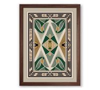 Teal Geometric Diamond Art Deco Framed Wall Art Print A4 (29.7×21cm) Walnut, Wall Decor for Living Room, Bedroom, Office & Home, Ready to Hang, Art Gift