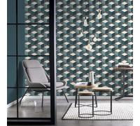 Sansa Geometric Teal Wallpaper 3D Effect Rasch Paste The Wall Washable Vinyl