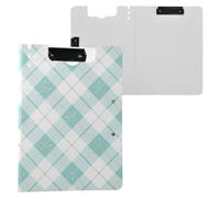 Teal Gingham Plaid Foldable Clipboard with Storage A4 Clipboard Padfolio Horizontal and Vertical Double Clips School Clip Board with Hard Cover