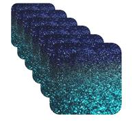Teal Glitter Coasters for Drinks Set of 6 Leather Drink Coasters for Tabletop Protection Heat Resistant Square Cute Bar Cup Mat Pad for Home Decor Gifts