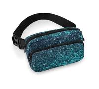 Teal Glitter Fanny Pack Waterproof External Pocket Portable Waist Pack Outdoor Adjustable Strap Lightweight Waist Bag for Workout Traveling Casual Running Hiking Cycling
