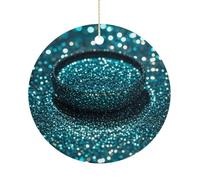 Teal GlitterChristmas Ornaments Christmas Round Ceramic Pendant Christmas Hanging Decor for Women Men Xmas Tree Decorations Keepsake