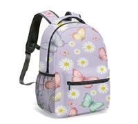 Teal Gold Butterfly Marble Backpack 16 Inch Elegant Luxury Art Deco Print Rucksack for Travel Commute Fashion Bag (09)