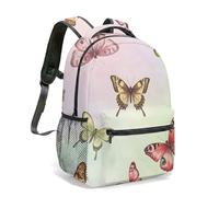 Teal Gold Butterfly Marble Backpack 16 Inch Elegant Luxury Art Deco Print Rucksack for Travel Commute Fashion Bag (05)