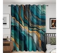 Teal Gold Marble Curtains Blackout, 66x90 Inch 2 Panels - Abstract Marble Pattern Black Out Curtains, Home Decor, 90 Drop Eyelet Window Drapes for Bedroom, Living Room A&BO188