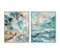 Teal & Gold Serenity Framed Canvas Print Bathroom Wall Art Set by Art Remedy, Silver Frame, 16 x 20